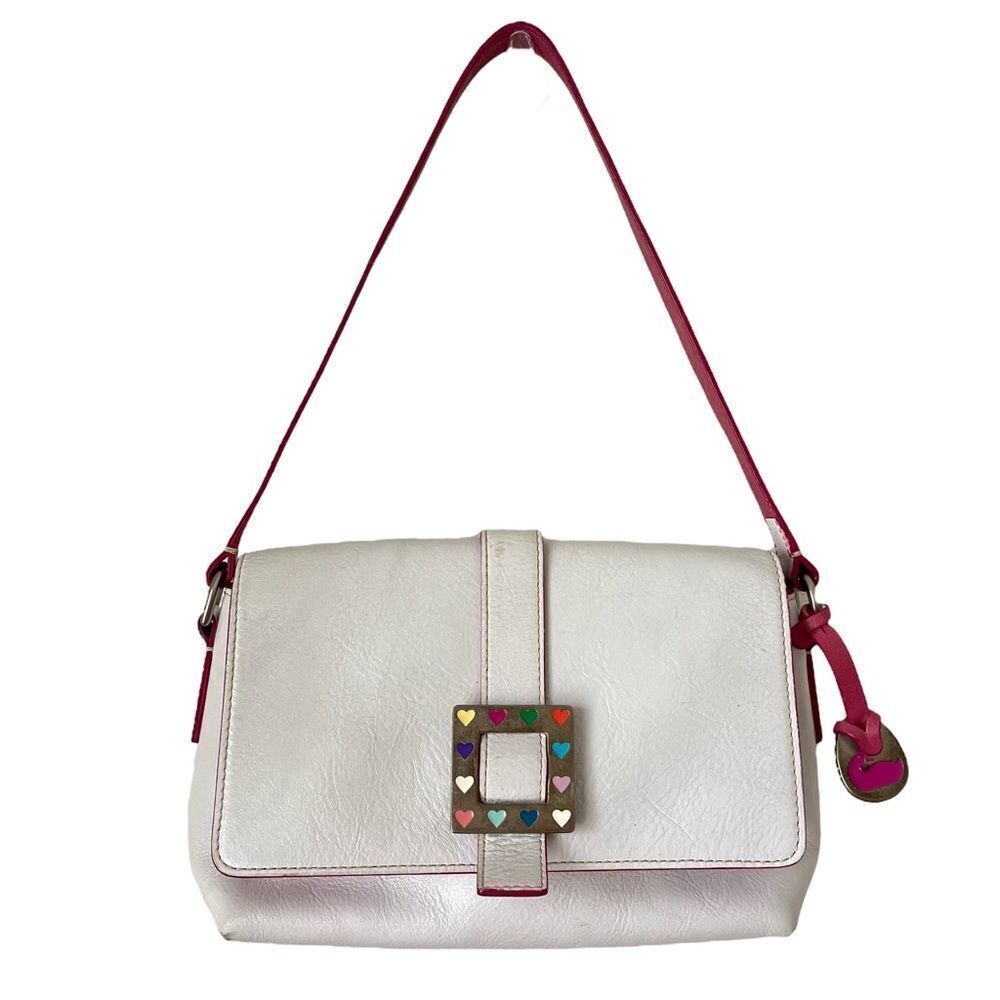 Dooney & Bourke Y2K Leather Bag White Pink Flap Multicolored Hearts Buckle Duck